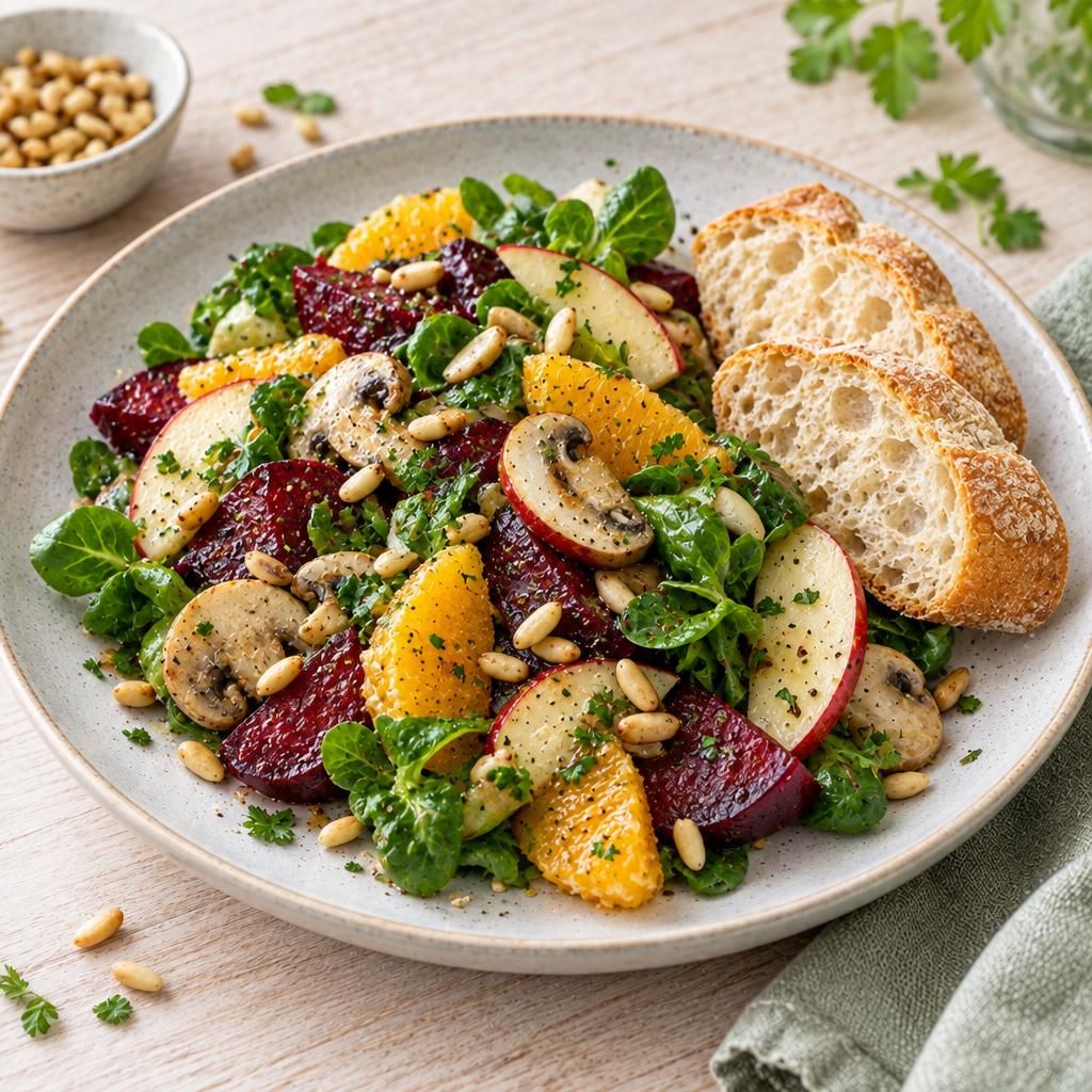 Winterlicher Salat mit Baguette