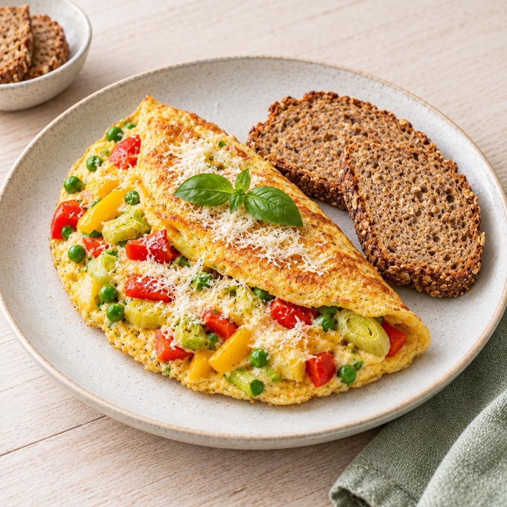 Omelette mit mediterranem Gemüse und Vollkornbrot
