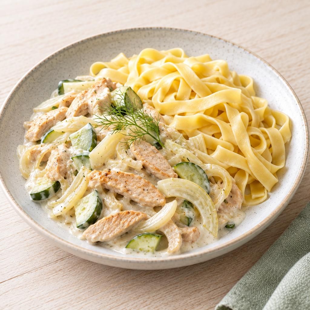 Puten-Fenchel-Geschnetzeltes mit Bandnudeln