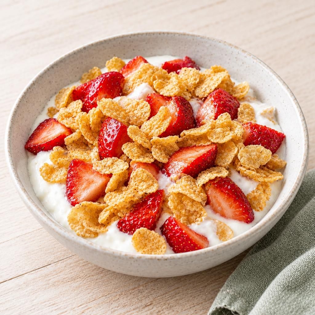 Cornflakes-Joghurt-Becher mit Erdbeeren