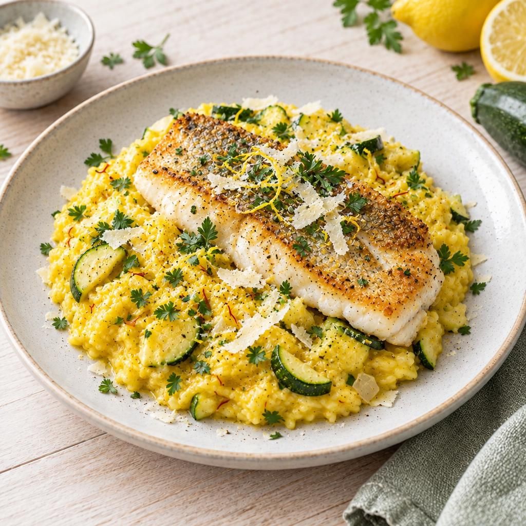 Zander mit Zucchini-Safran-Risotto