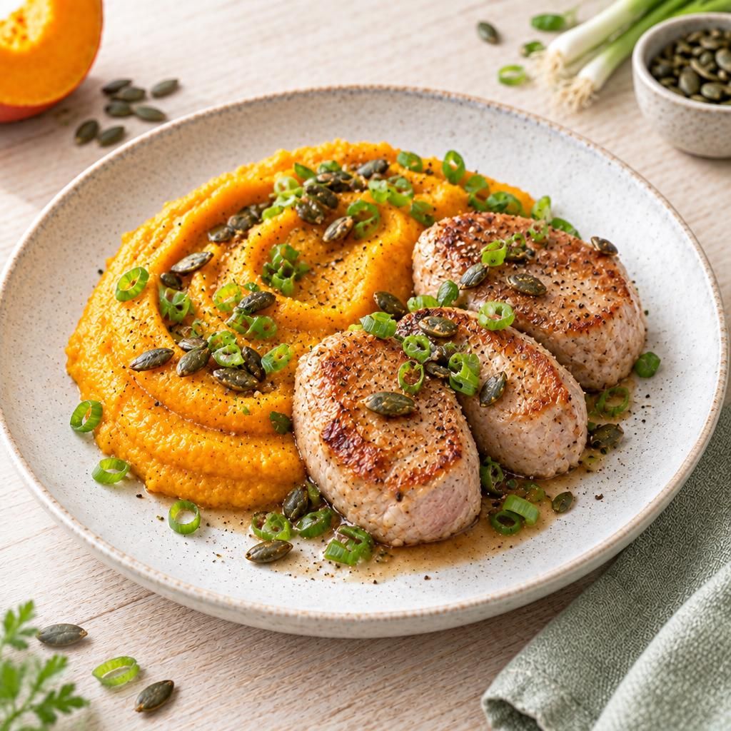 Schweinemedaillons mit Kürbispüree