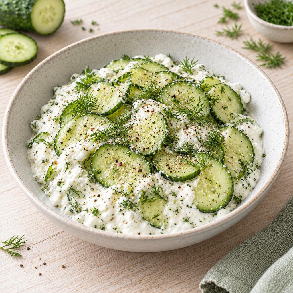Snack mit Quark und Gurken