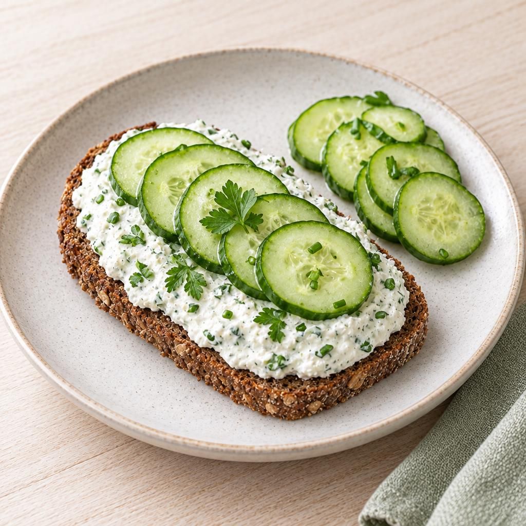 Roggenbrot mit Kräuterquark und Gurke