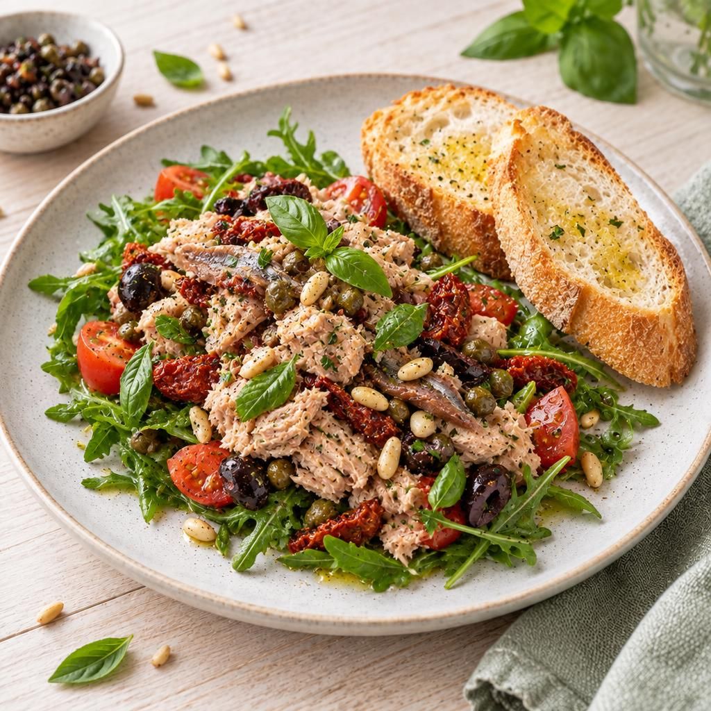 Thunfisch mit Tapenade und Baguette