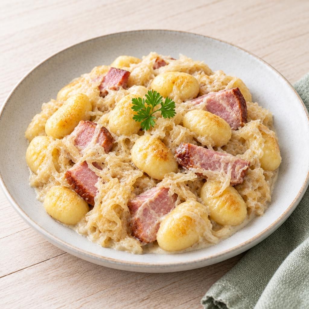 Gnocchi mit Sauerkraut-Kassler-Pfanne