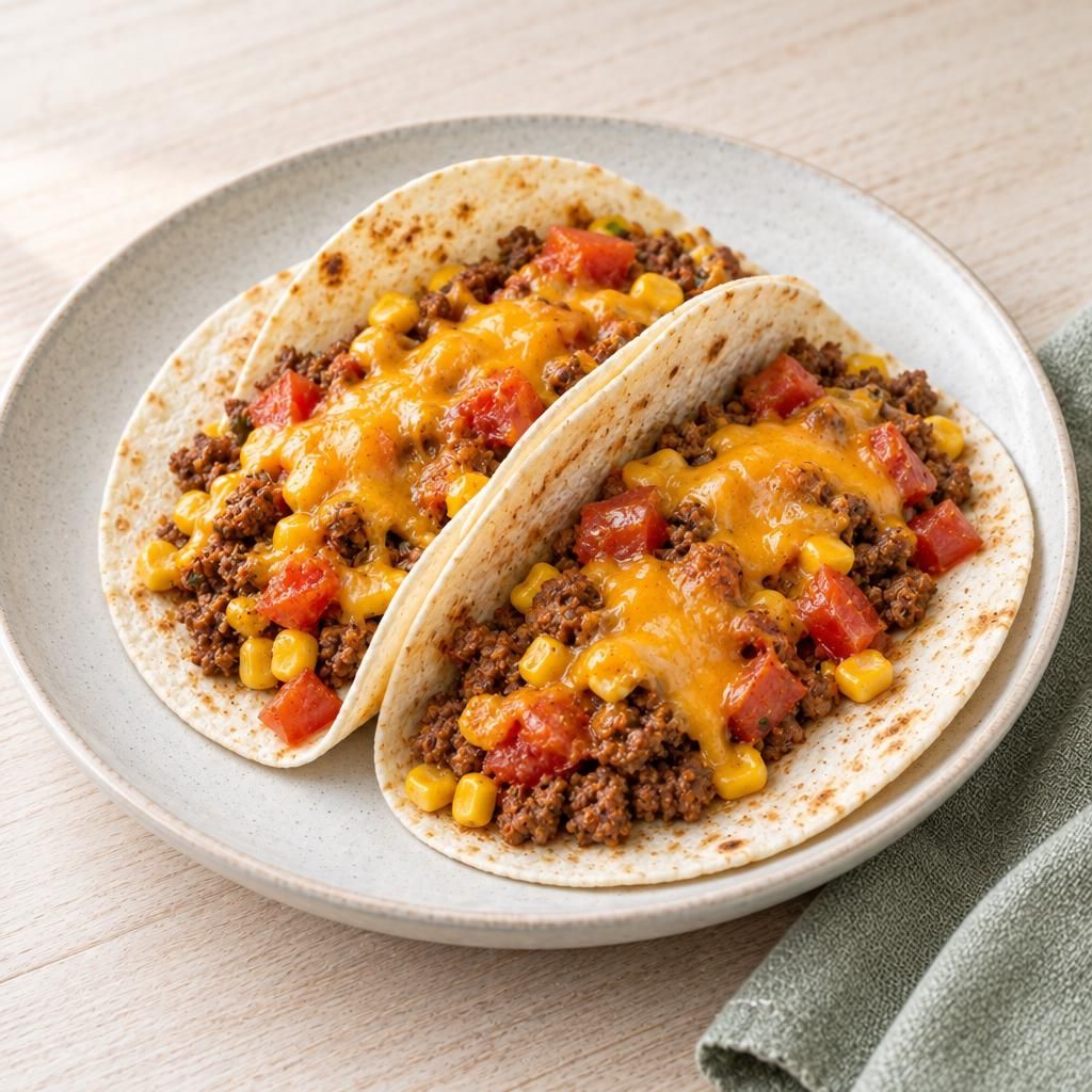 Hack-Tacos mit Mais und Käse
