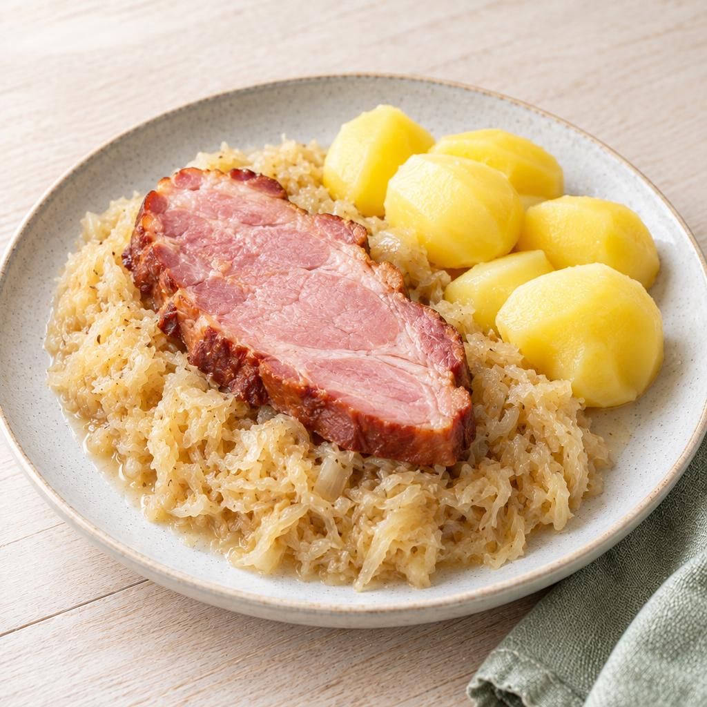 Kasseler mit Sauerkraut und Kartoffeln
