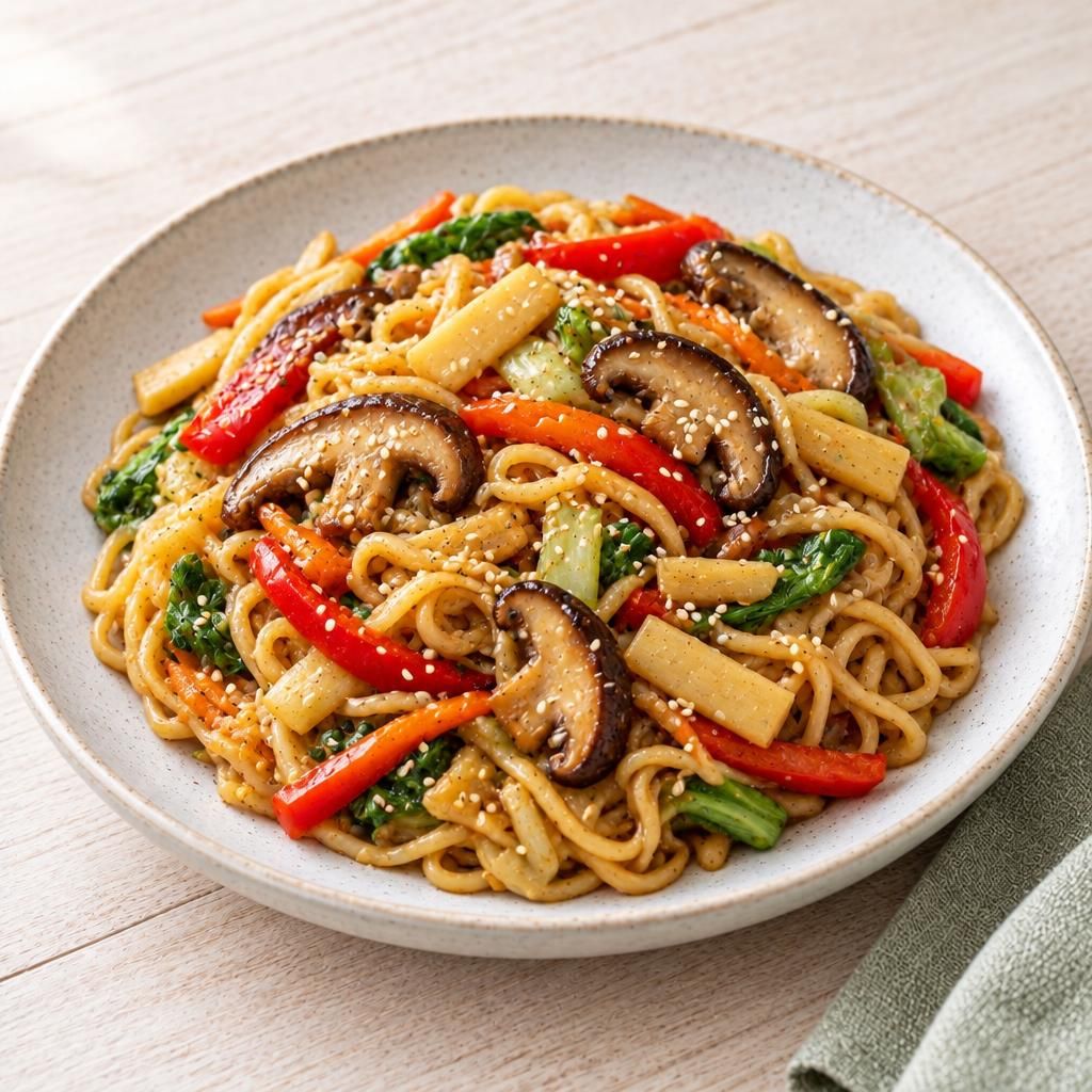 Asiatische Bratnudeln mit Shiitakepilzen