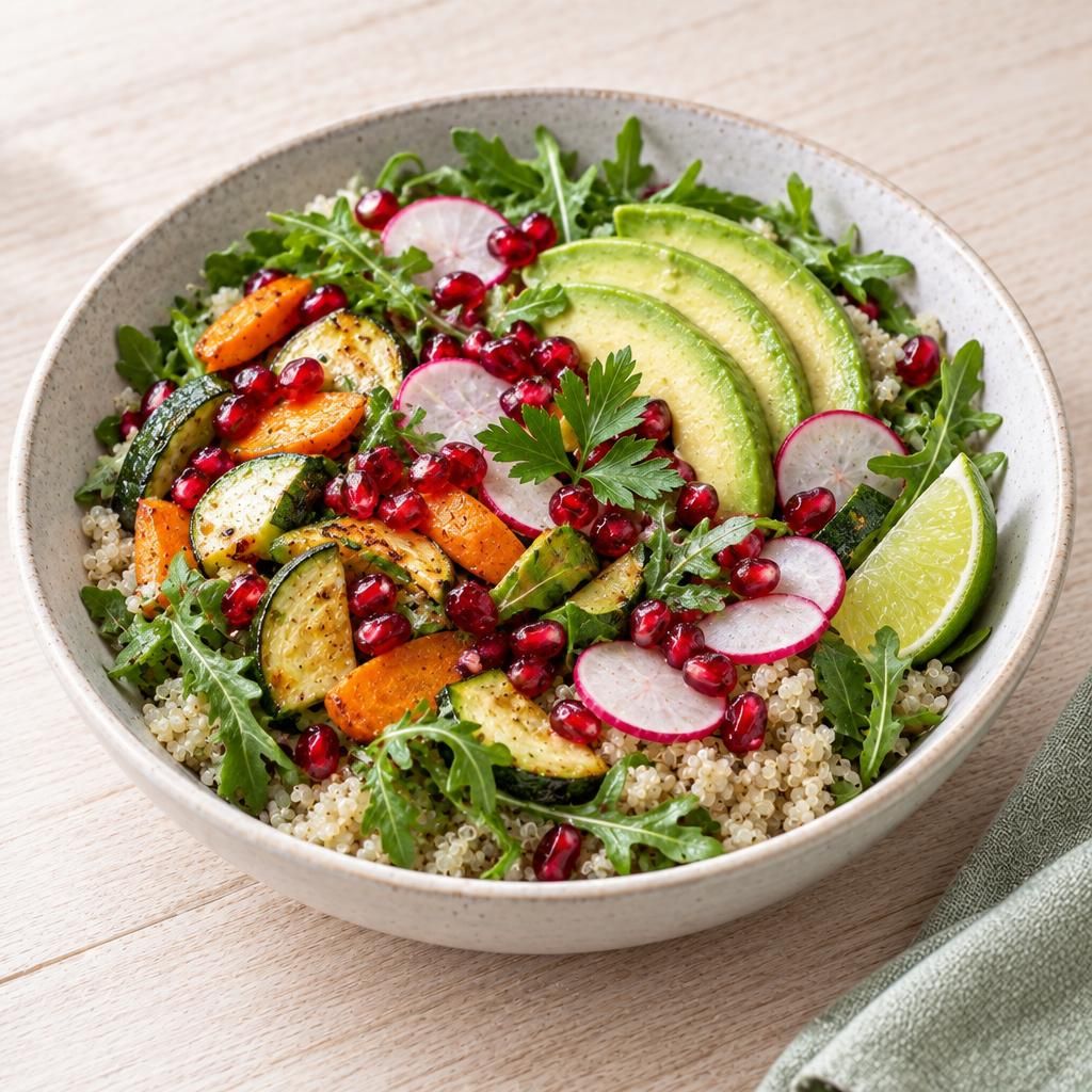 Bunte Gemüse-Quinoa-Bowl mit Granatapfel