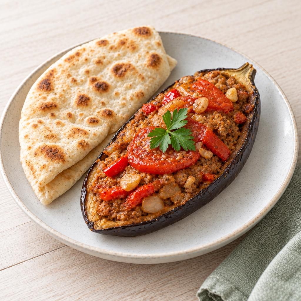 Gefüllte Aubergine mit Fladenbrot
