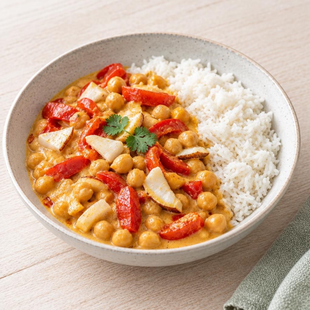 Kokos-Kichererbsen-Curry mit Reis
