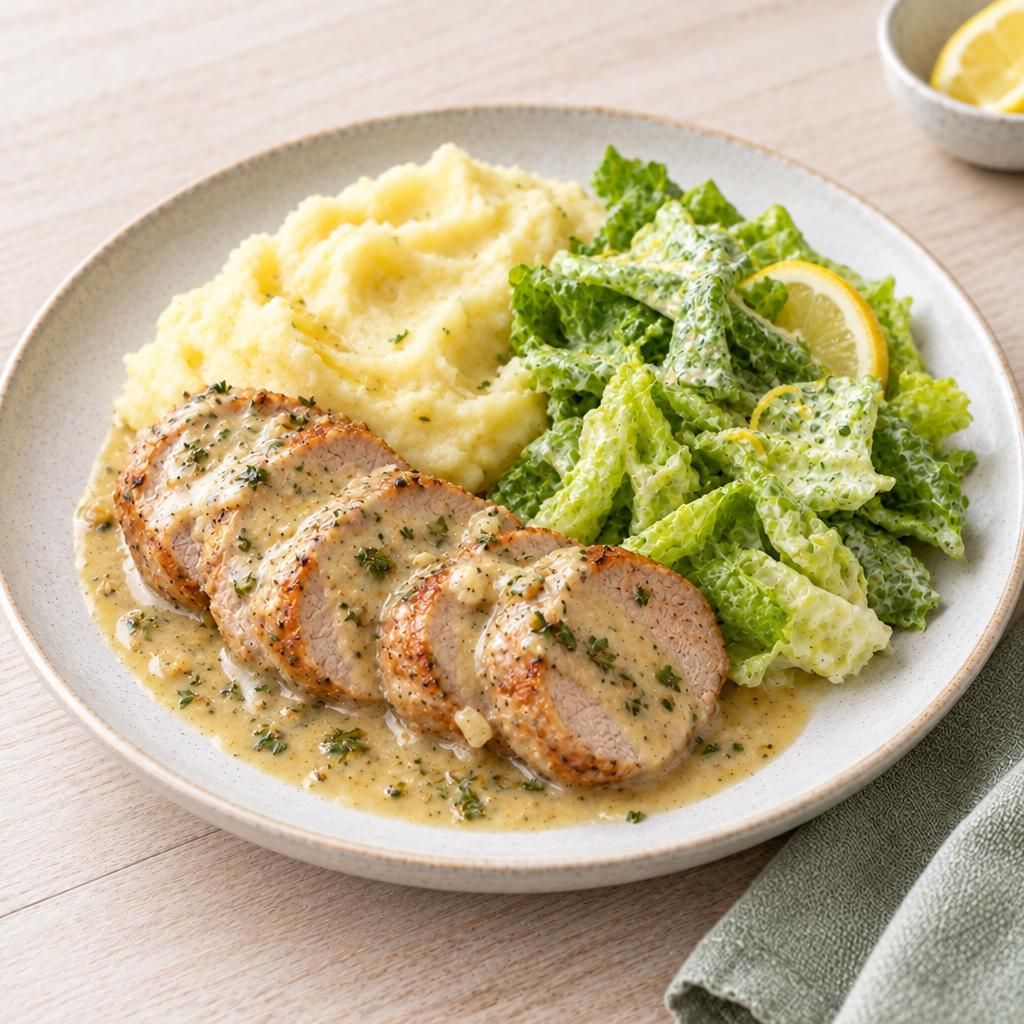 Schweinefilet in Honig-Kräuter-Sauce mit Kartoffelpüree