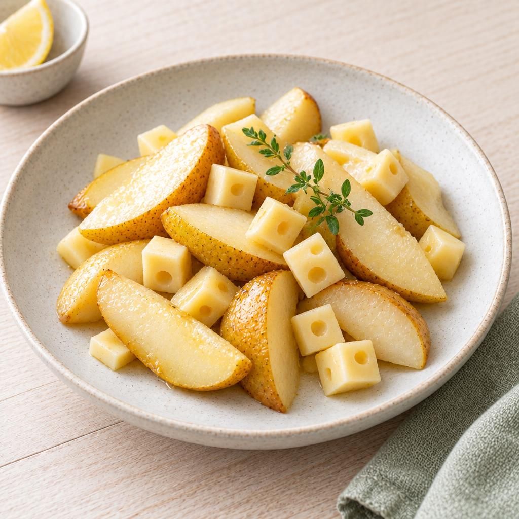 Birne mit Emmentaler-Würfeln