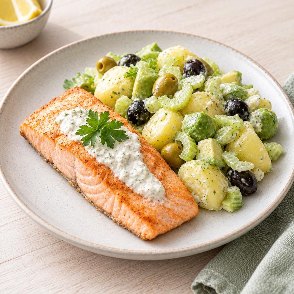 Lachs mit Avocado-Kartoffelsalat