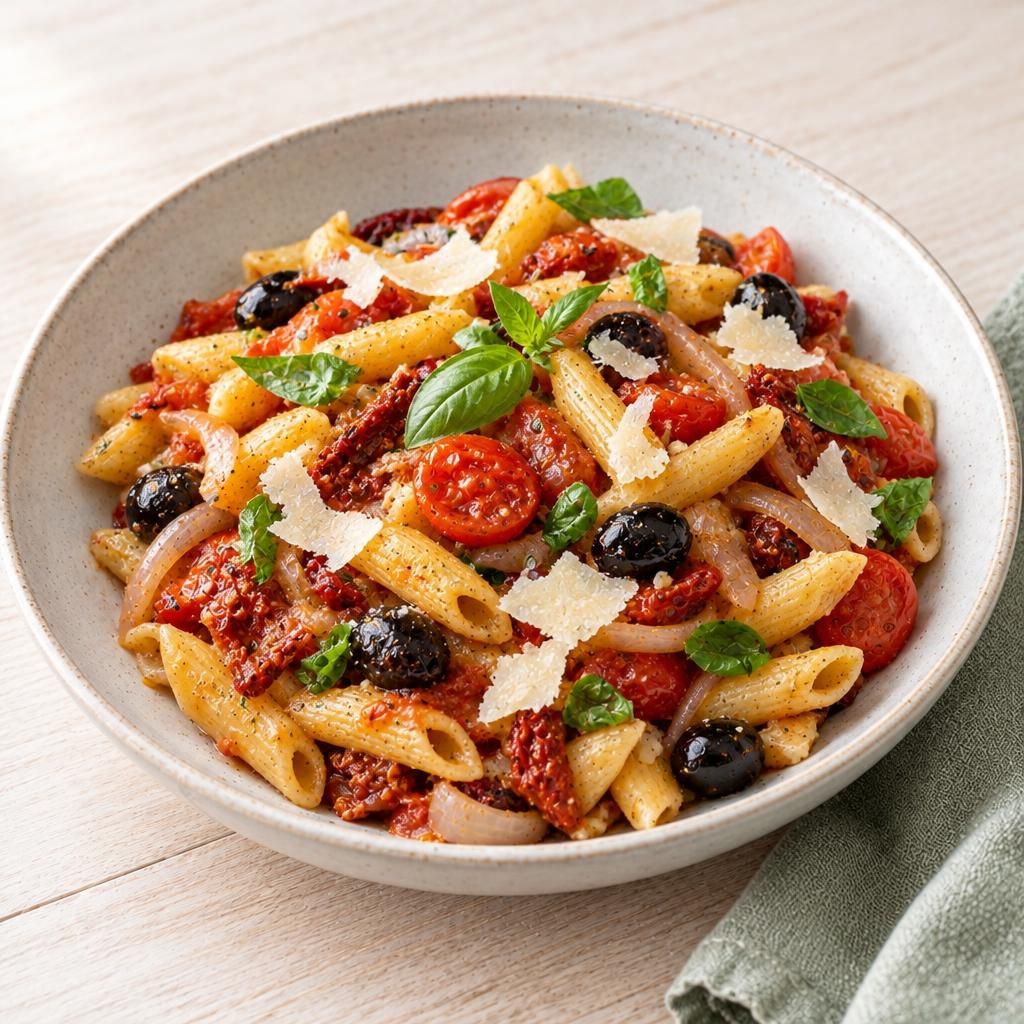One-Pot-Pasta mit Oliven und Tomaten
