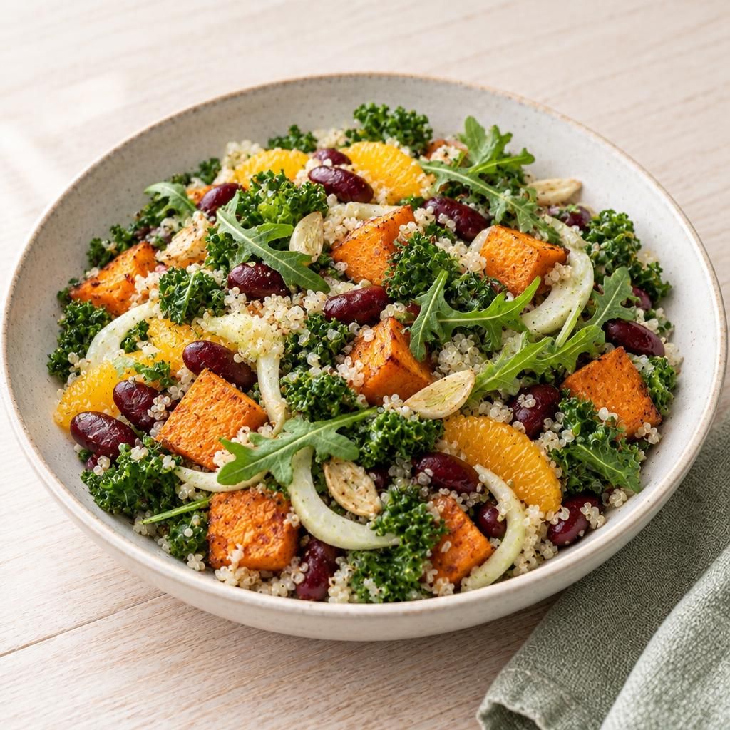 Bohnen-Süßkartoffel-Salat mit Grünkohl und Quinoa