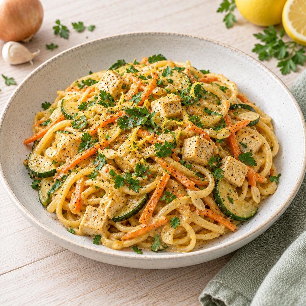 Vegane Gemüse-Spaghetti Carbonara