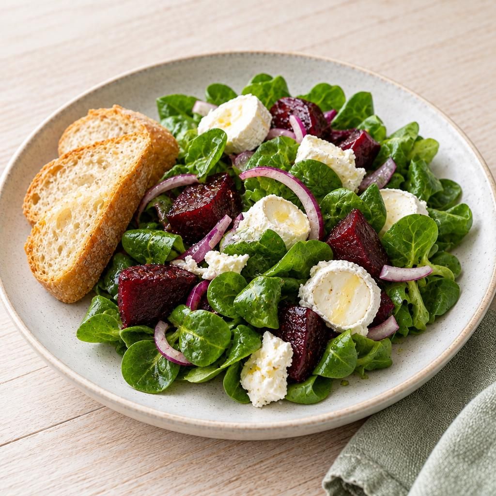 Rote Bete und Ziegenkäse auf Feldsalat