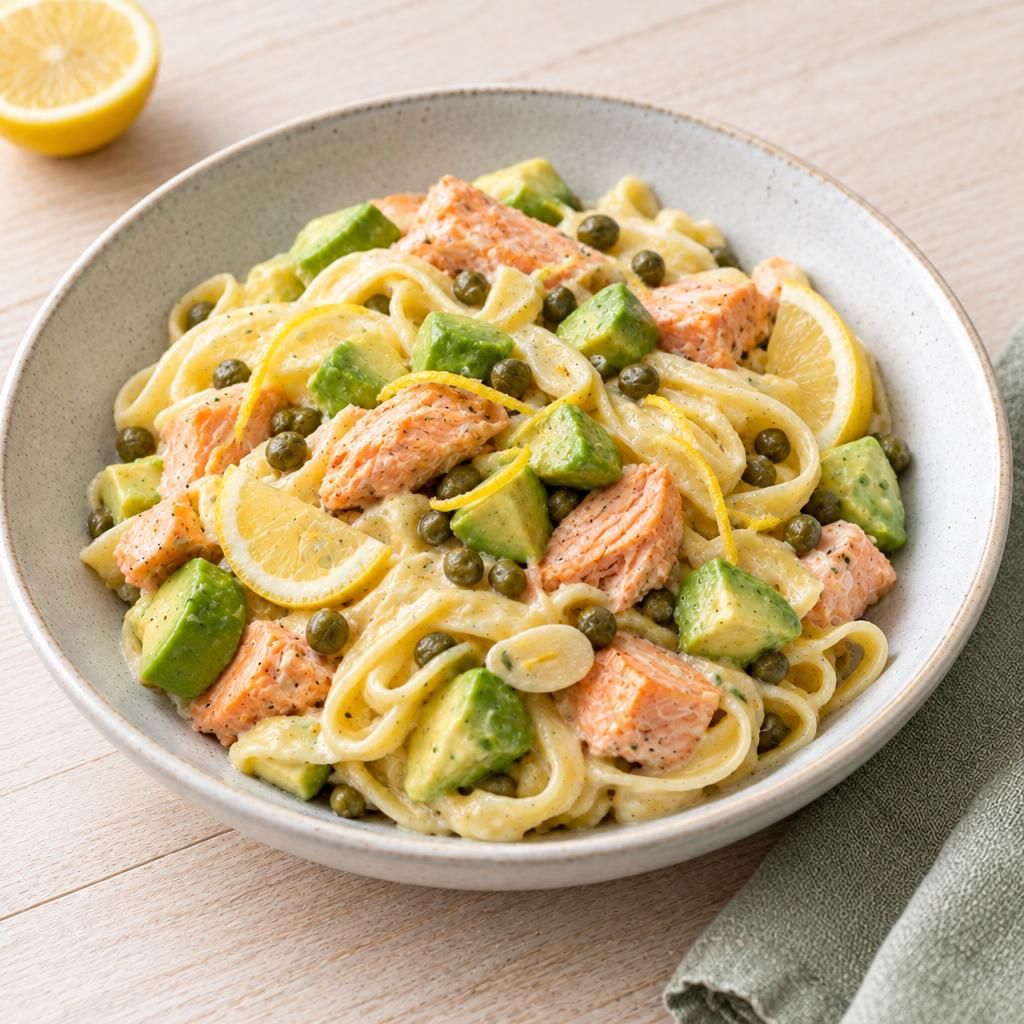 Lachs-Nudeln mit Avocado
