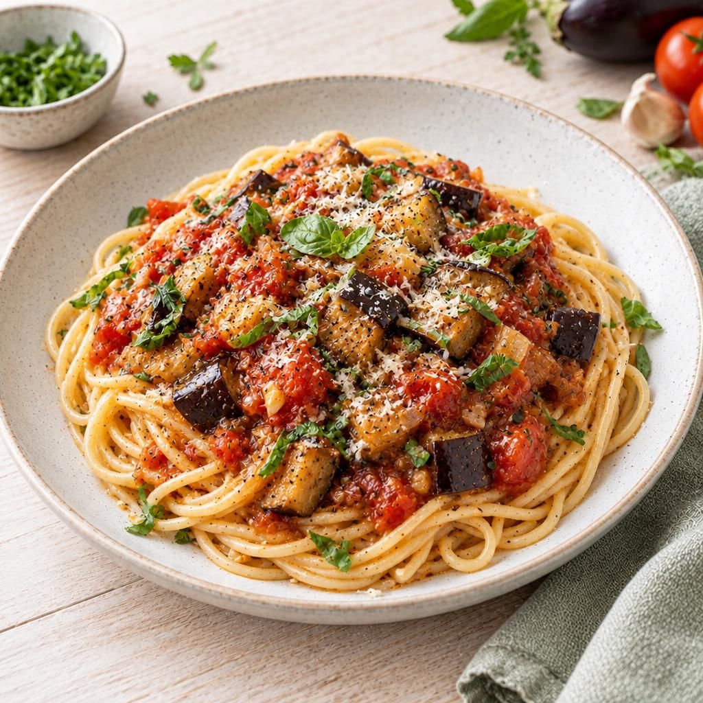Spaghetti mit Tomaten-Auberginen-Sauce