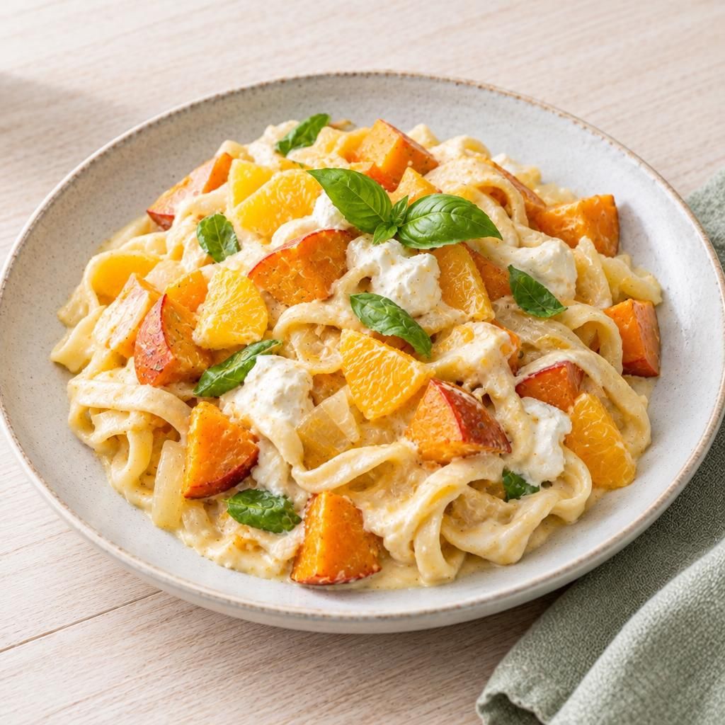 Kürbis-Nudeln mit Orangen-Sahne-Sauce