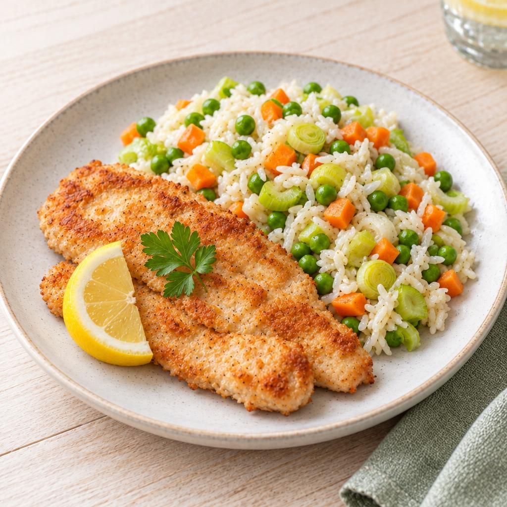 Putenschnitzelchen mit Gemüsereis