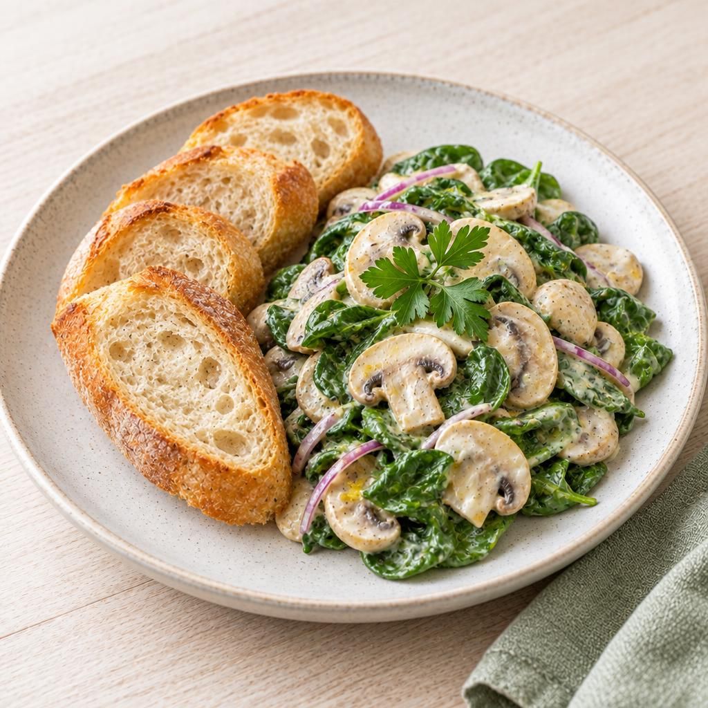 Champignonsalat mit Baguette