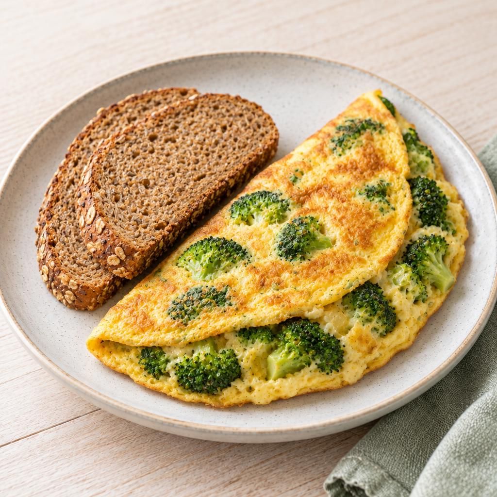 Omelett mit Brokkoli und Vollkornbrot