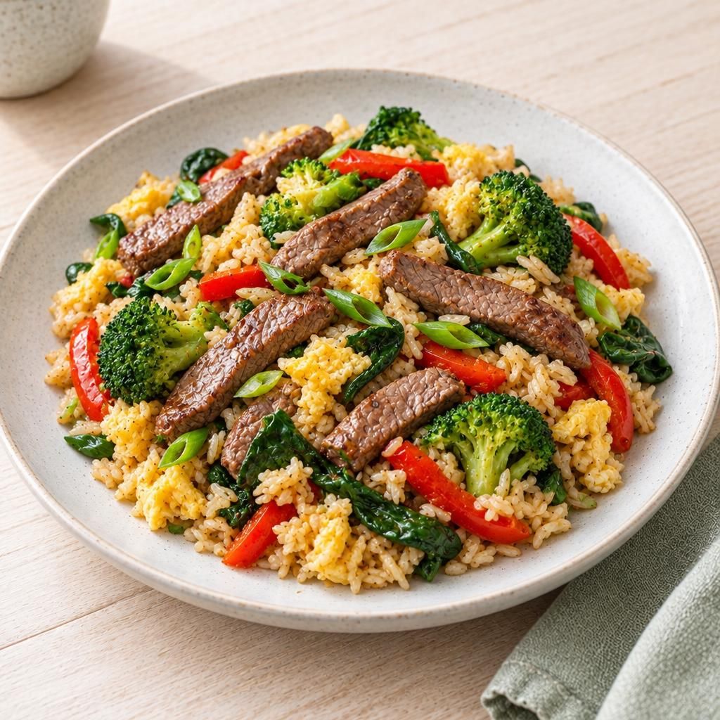 Rindfleisch mit Bratreis