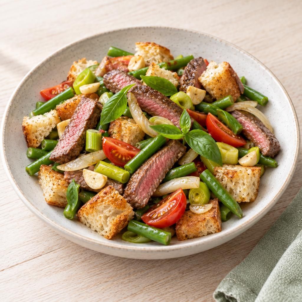 Brotsalat mit Steakstreifen