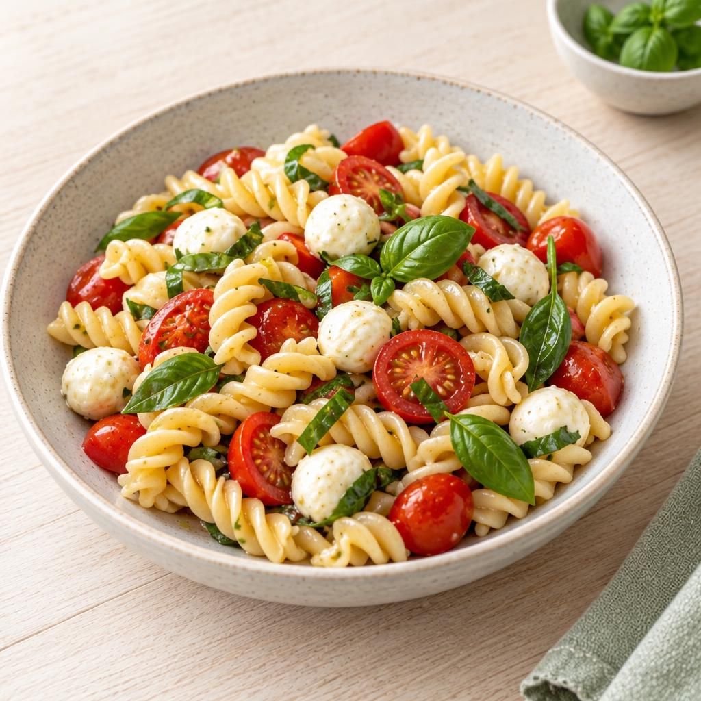 Nudelsalat mit Tomaten und Mozzarella