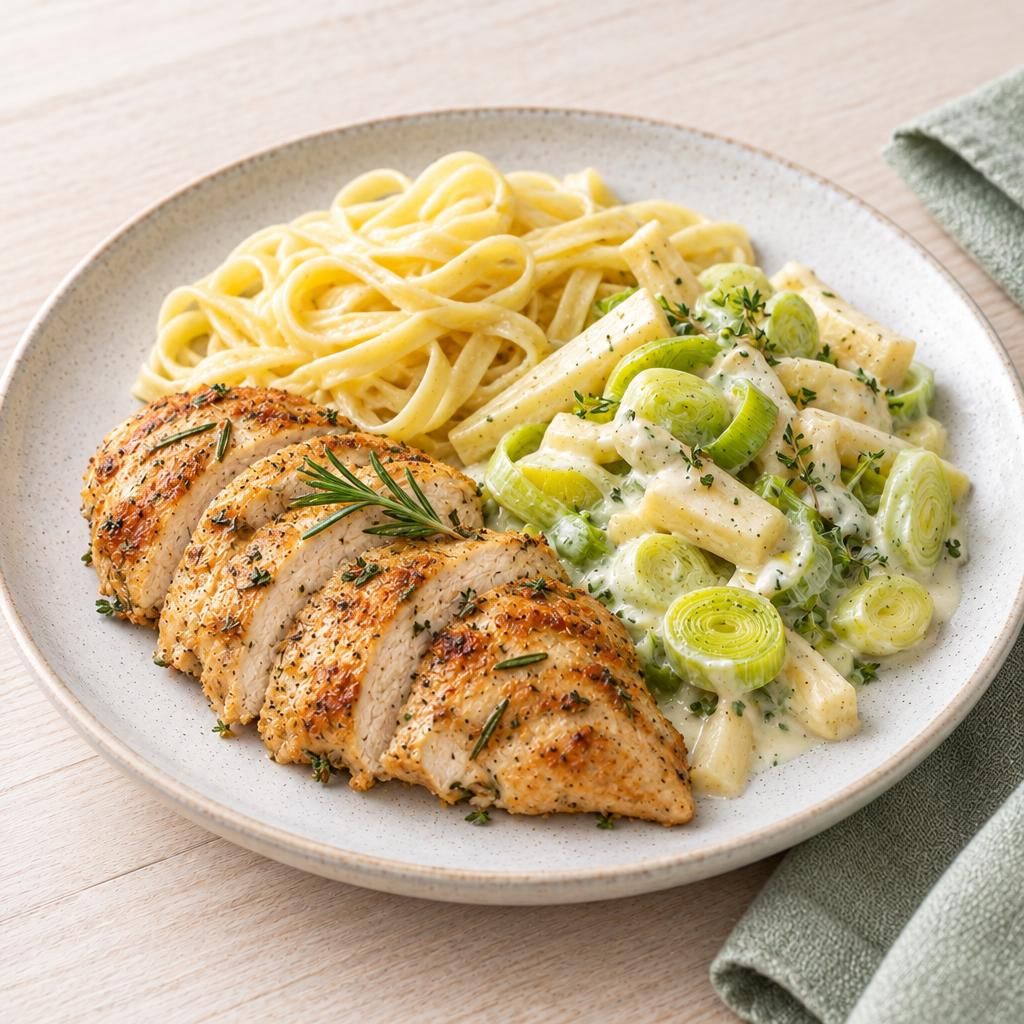 Kräuterhähnchen mit Lauchgemüse