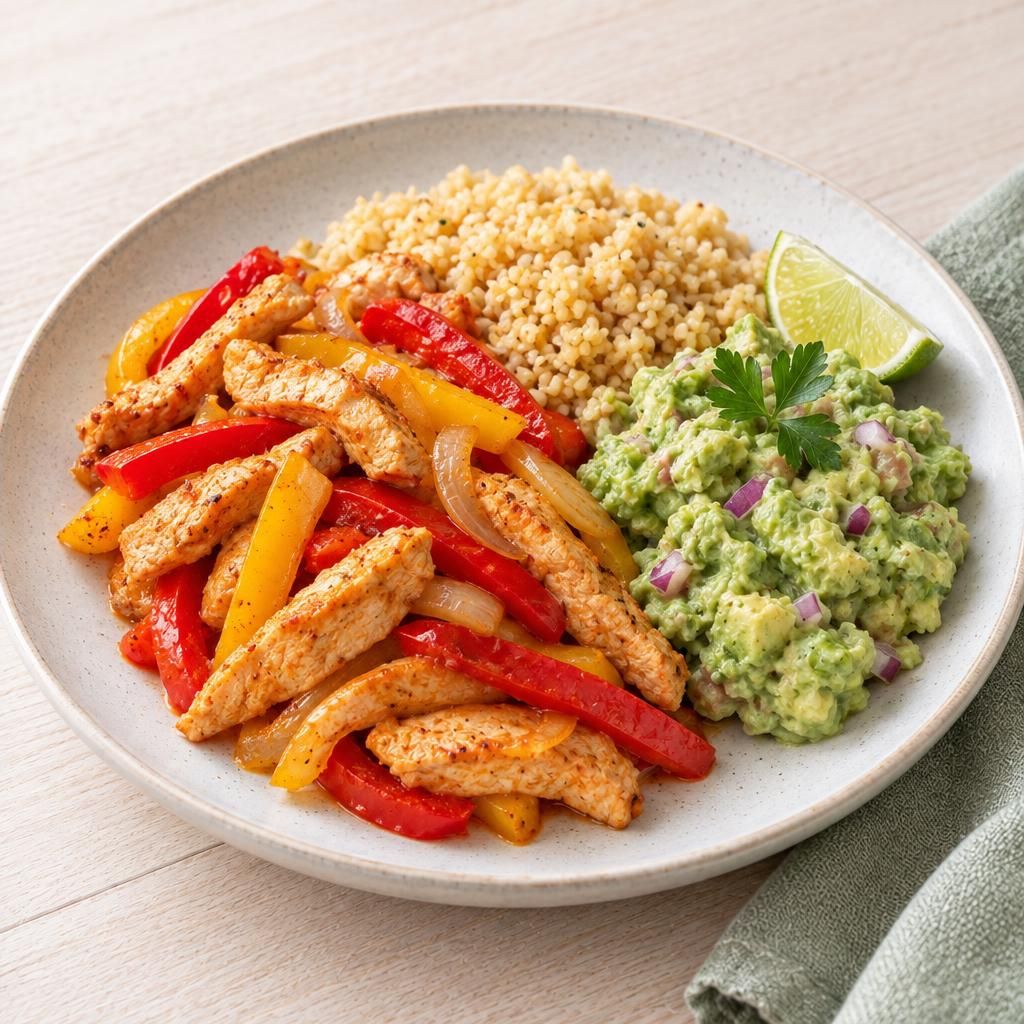 Paprika-Pute mit Guacamole und Bulgur