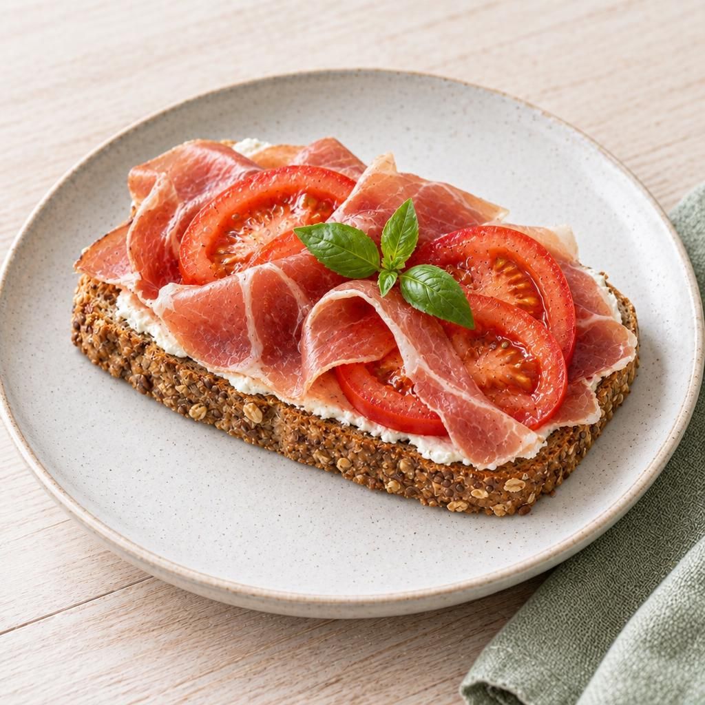 Belegtes Brot mit Serranoschinken und Tomate