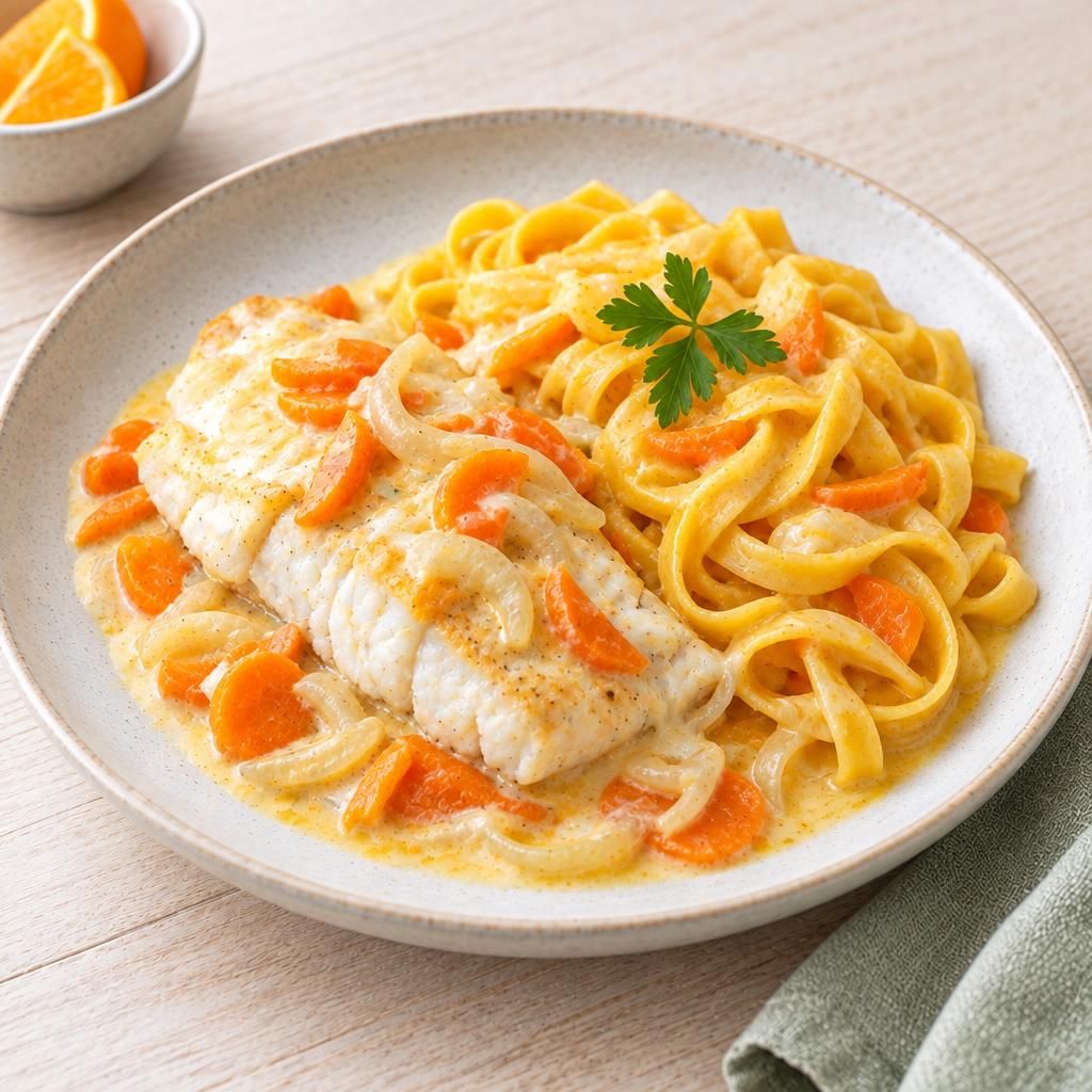 Kabeljau mit Orangennudeln