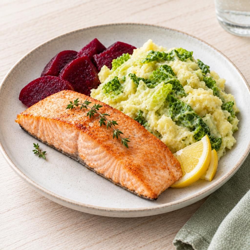 Lachs auf Wirsing-Kartoffel-Stampf