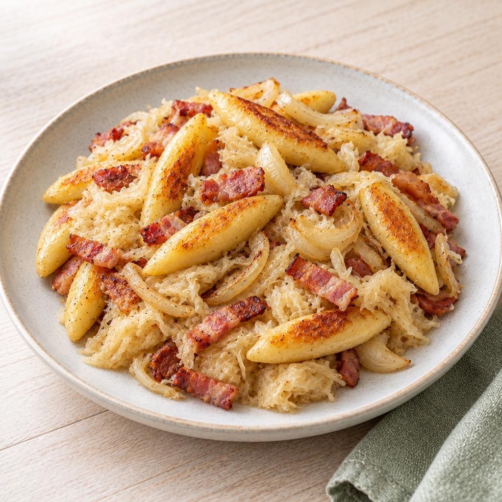 Schupfnudeln mit Sauerkraut und Speck