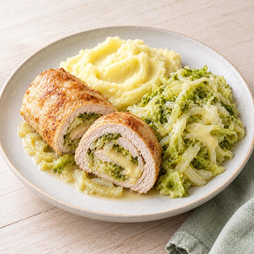 Putenrouladen mit Gemüse und Püree